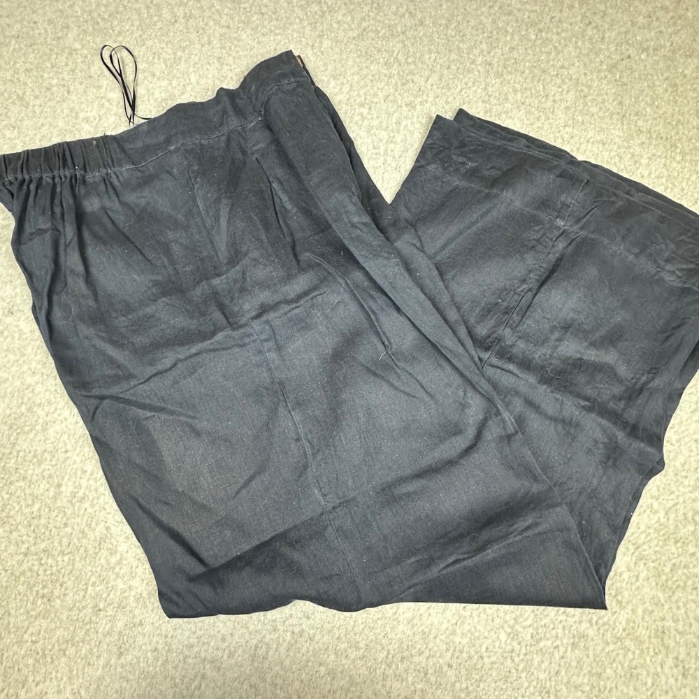 Magaschoni Womens Navy Blue 100%‎ Linen Wide Leg Pleated Pants Size Medium
